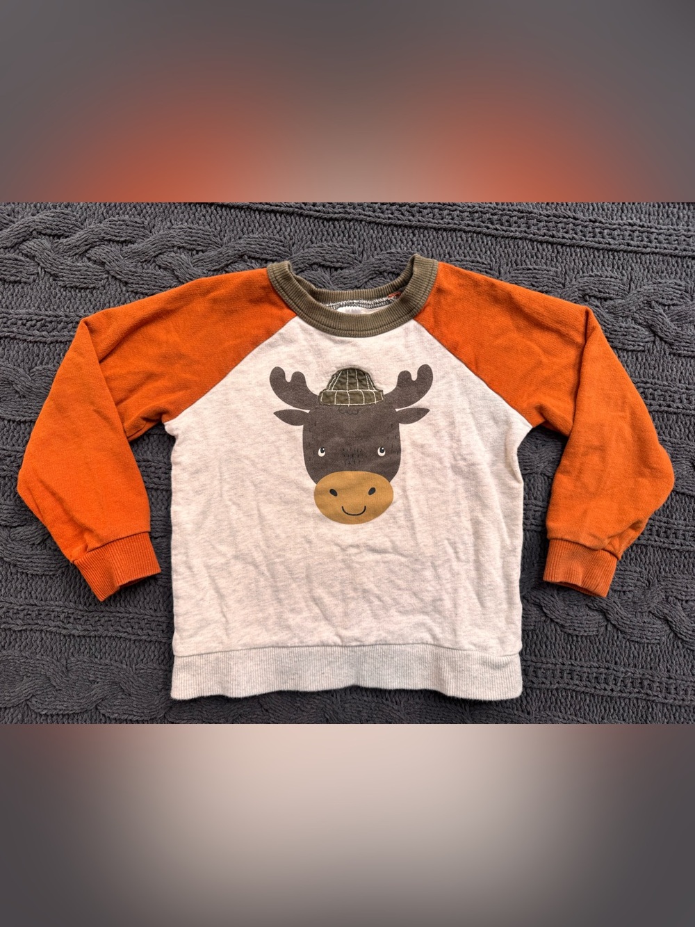 Carter's Kids Orange Sleeve Moose Graphic Crewneck Long Sleeve Top 4T